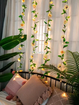 2.4 M Rose Flower Decorative Garland Battery Copper LED Фея String Светлини for Christmas Wedding Decoration Party event