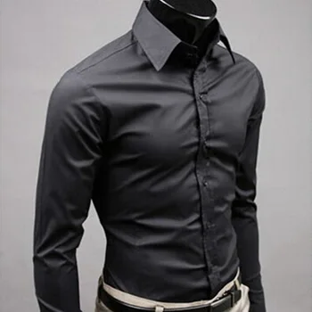 2019Men риза с дълъг ръкав мода мъжки ежедневни ризи памук, плътен цвят на бизнес Slim Fit Social Camisas Masculina RD464