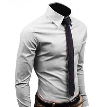 2019Men риза с дълъг ръкав мода мъжки ежедневни ризи памук, плътен цвят на бизнес Slim Fit Social Camisas Masculina RD464