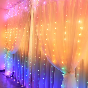 LED Rainbow Curtain Светлини Фея Garland on the Window USB Light String Коледа Спалня Living Room Decoration 1.5*2/3*2.8 м