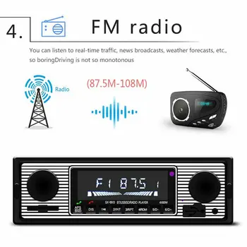 Ретро автомобил Bluetooth FM радио MP3 плейър, стерео USB AUX класически автомобили стерео аудио OLED цветен екран авто музикален медиен плейър